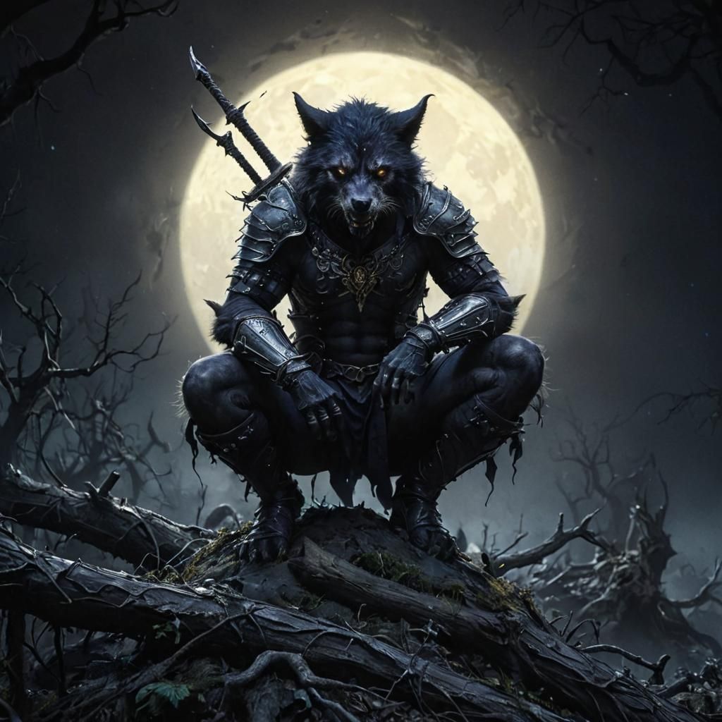 Werewolf Warrior in Gothic Armor, Dark Fantasy Portrait