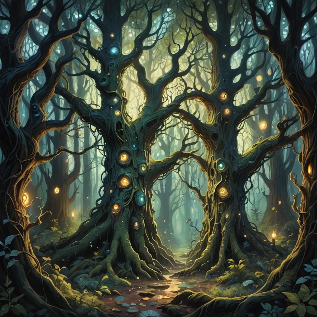 Sentient Forest Concept Art with Talking Trees