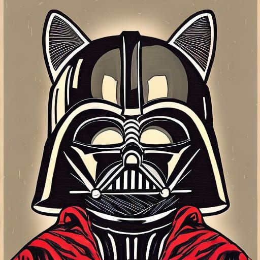 Darth Vader Cat Etching Print