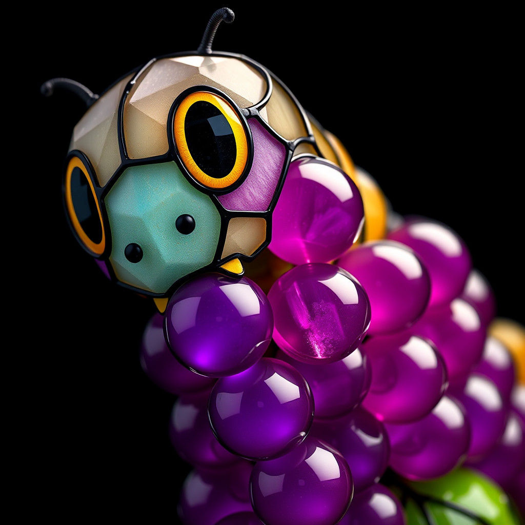 Stained Glass Caterpillar Feast: Hyperreal 3D Art