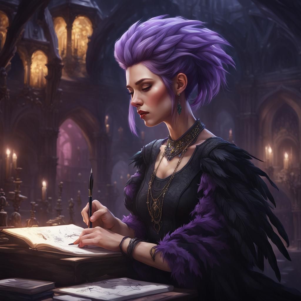 Woman with Purple Hair Writes Her Story
