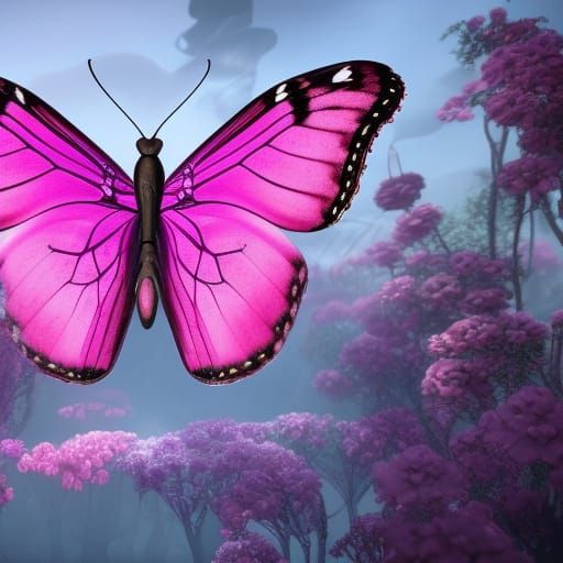 Fantastical Pink Butterfly in Detailed Matte Painting