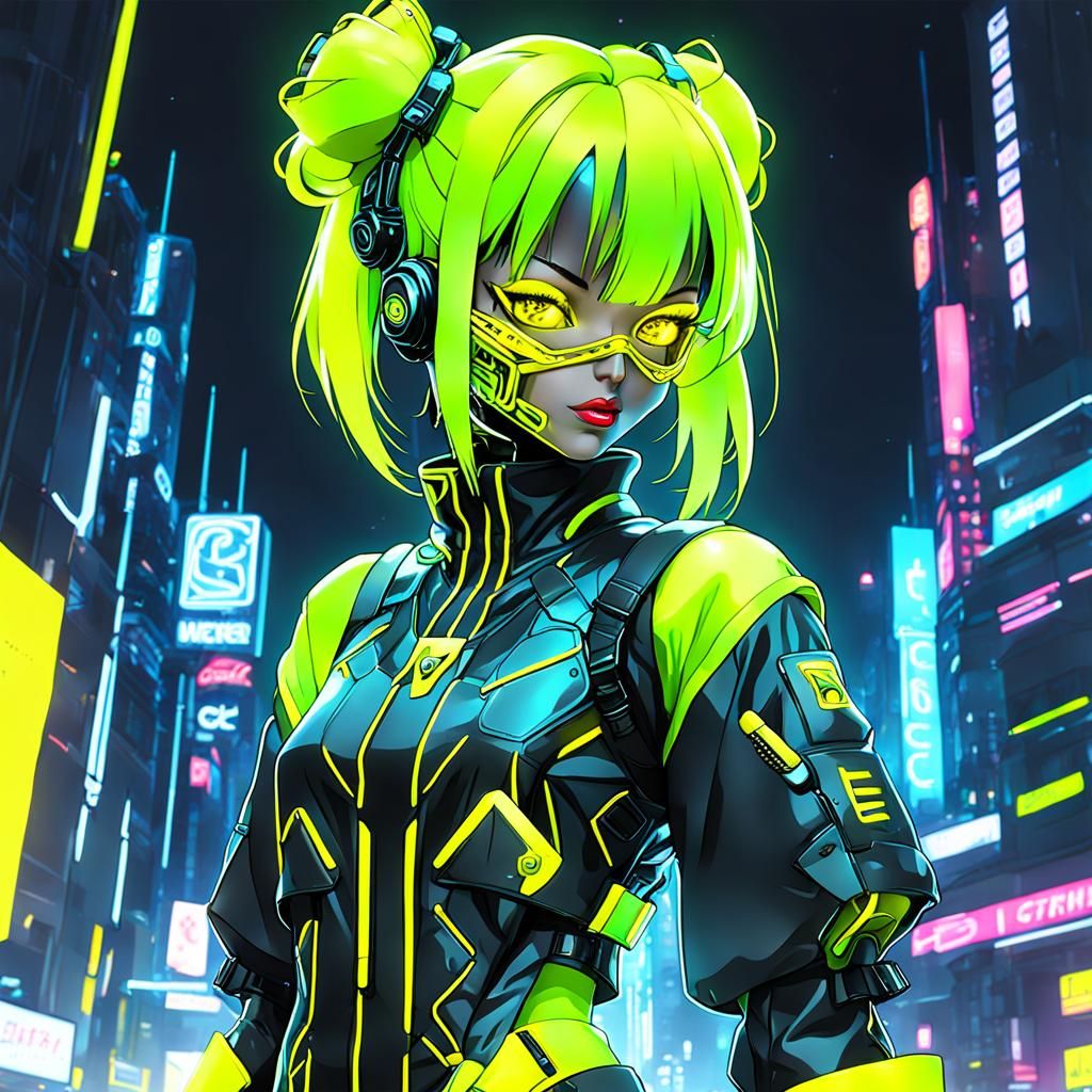 Neon Cyber Girl in Cyberpunk Style