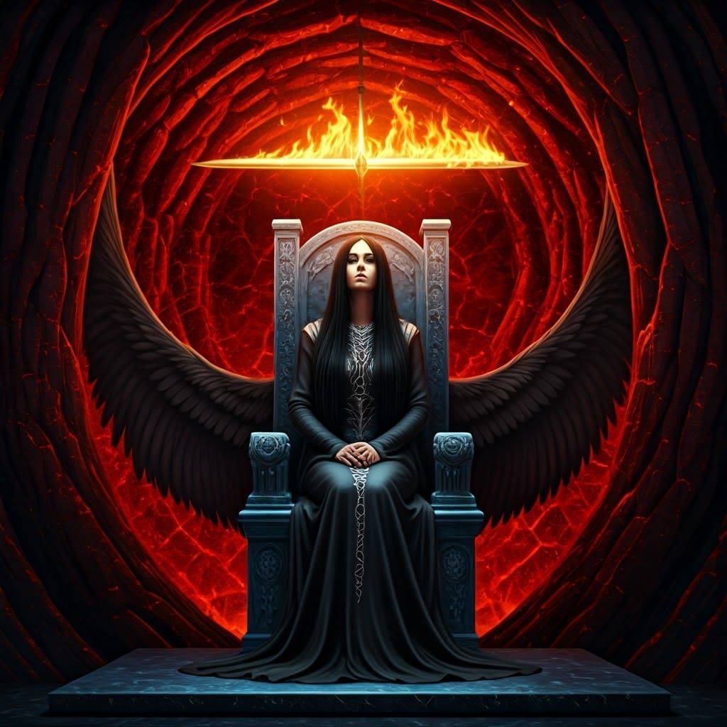 Serene Angel on Red Gemstone Throne