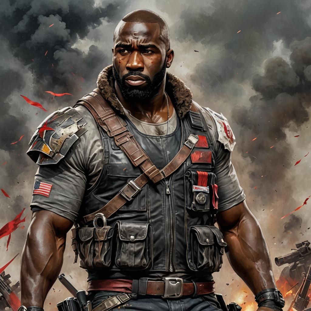 Post-Apocalyptic Teddy Riner Portrait as Acrylic Painting