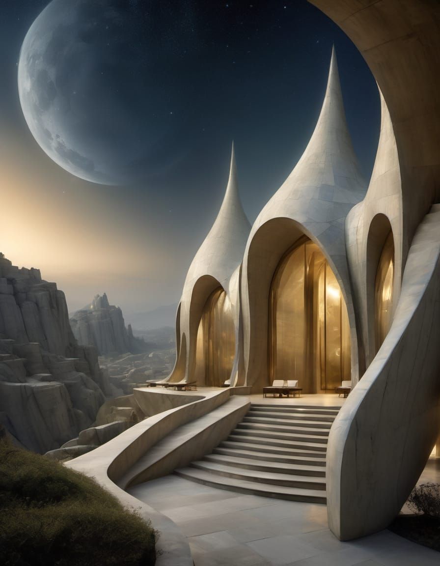 Surreal Dreamscape: Art Nouveau Buildings in Landscape