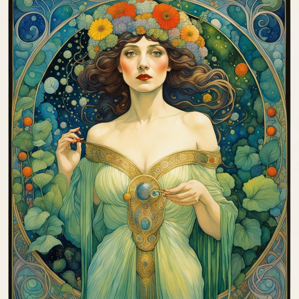 Salomé's Enchanted Garden Portal: Watercolor Art Deco