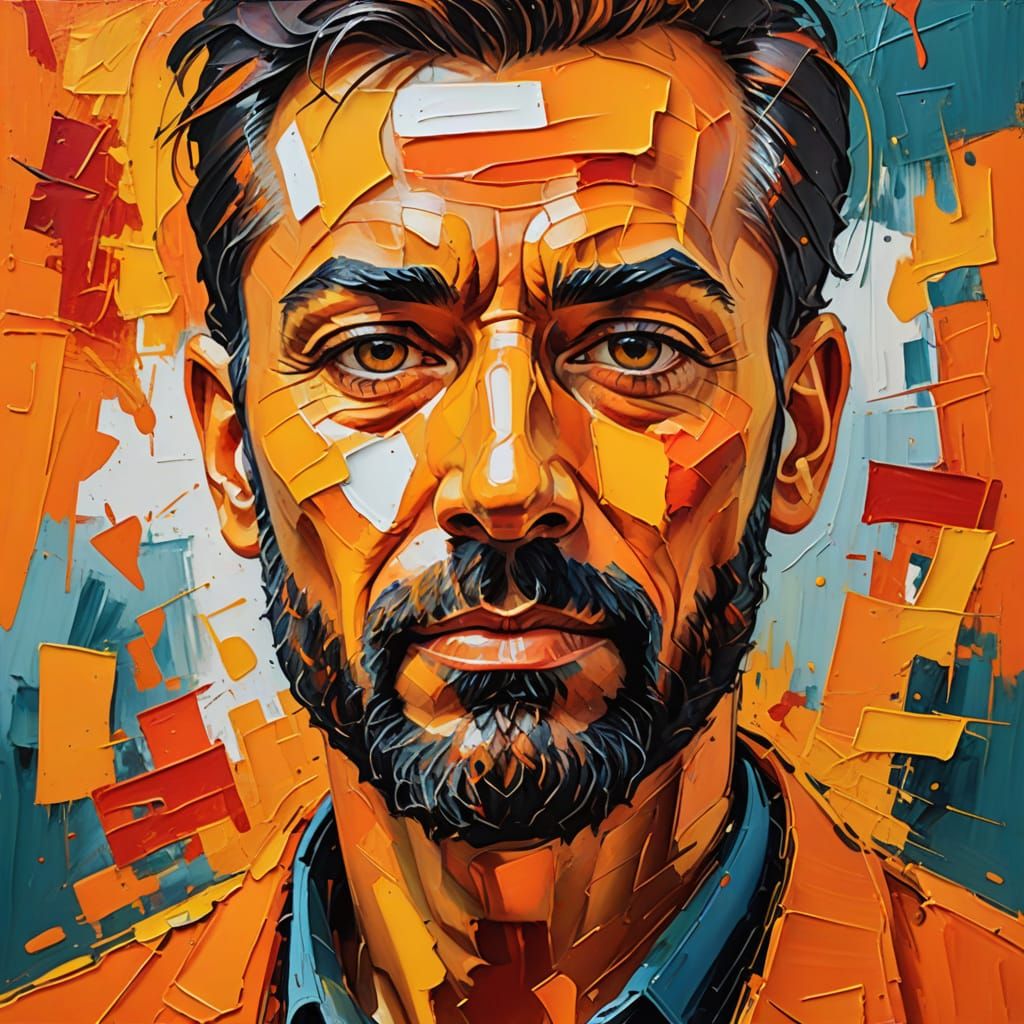 Abstract Acrylic Paint Portrait in Expressionist Style