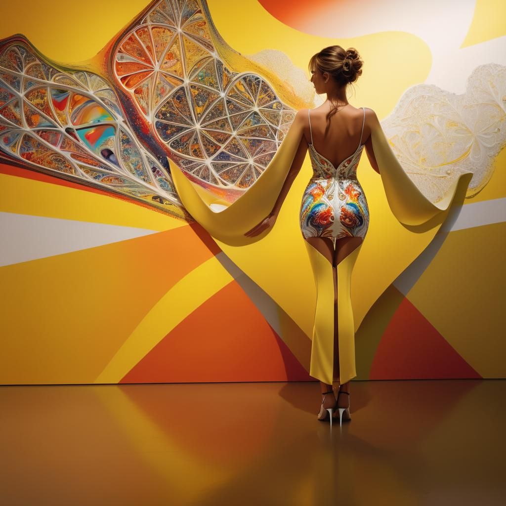 Woman in White Dress at Art Gallery in 8K