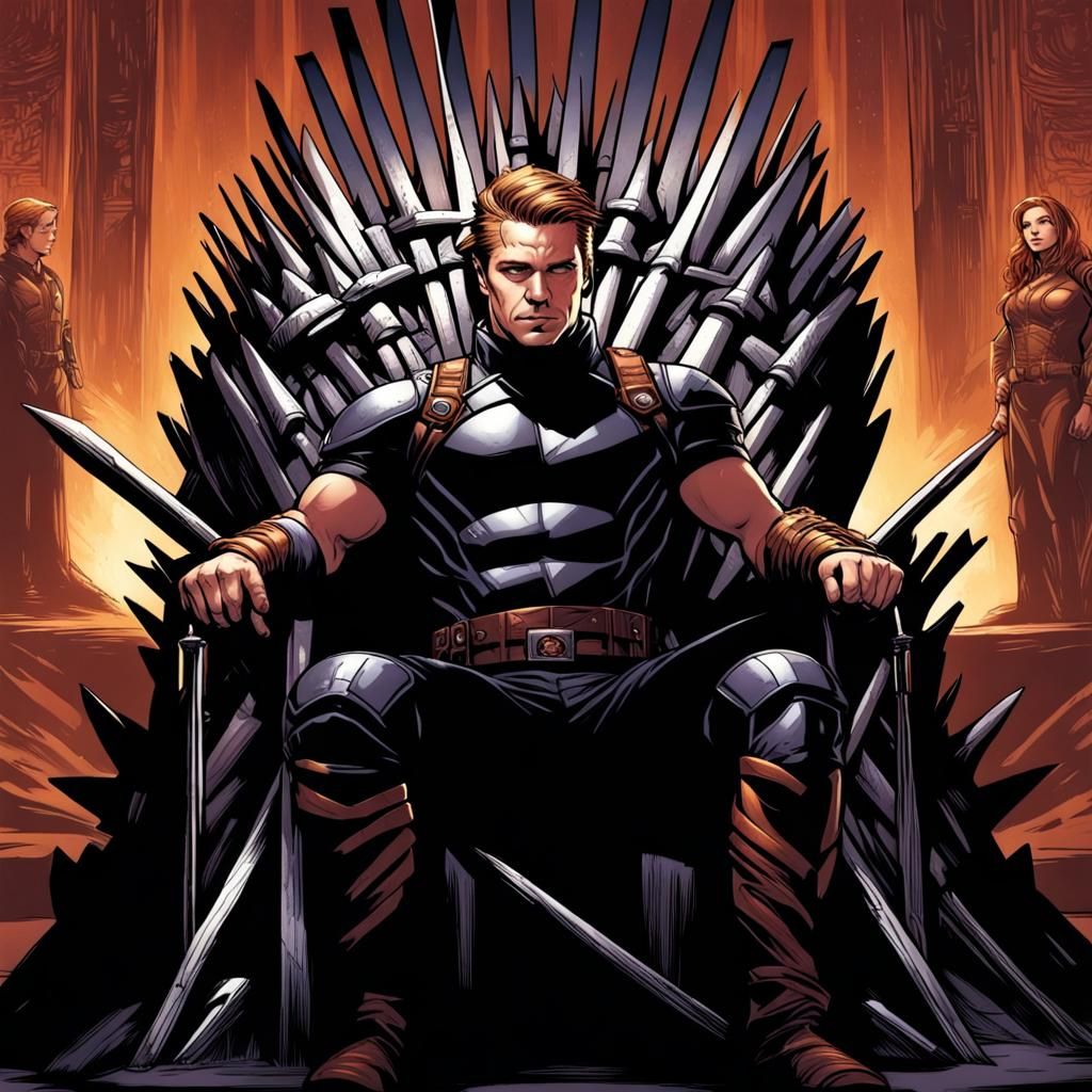 Figures on Throne in Comic Book Art Style