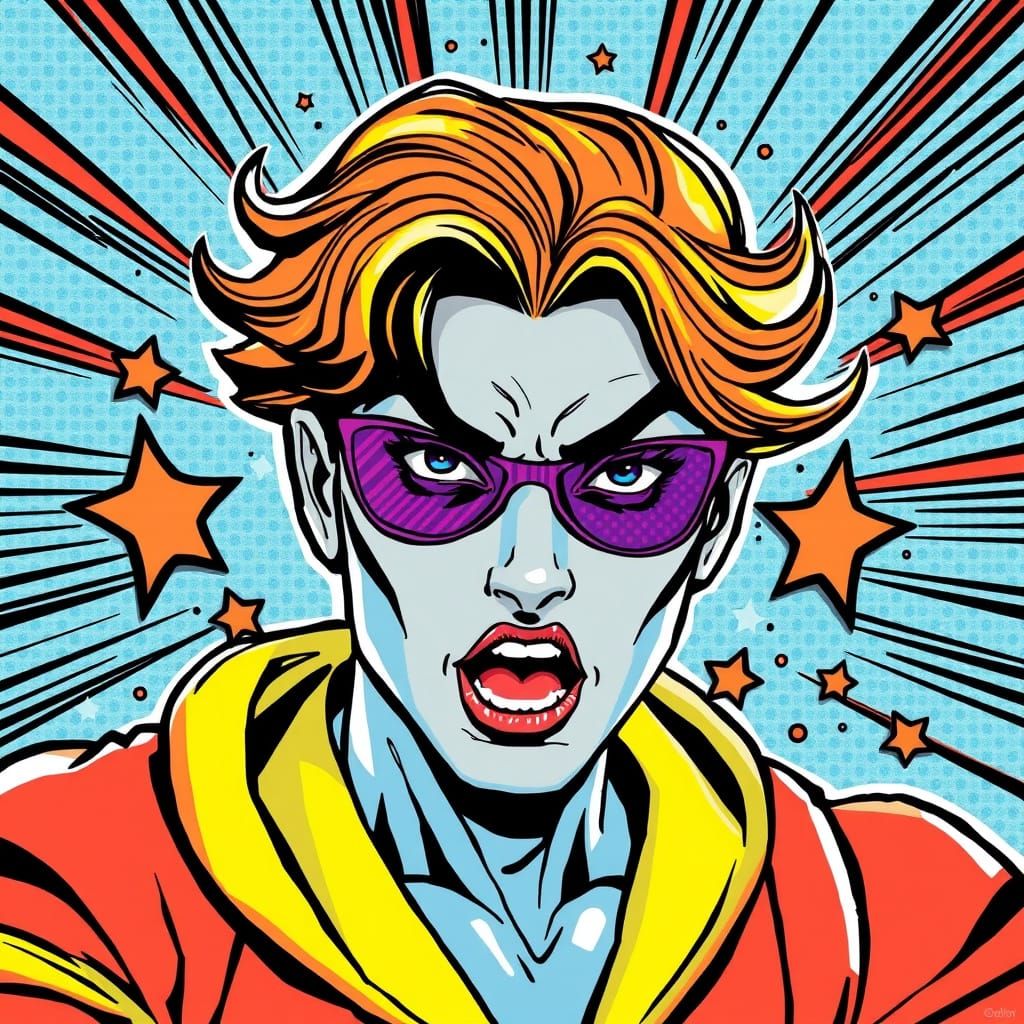 Comic Book Artwork with Bold Lines and Vibrant Colors