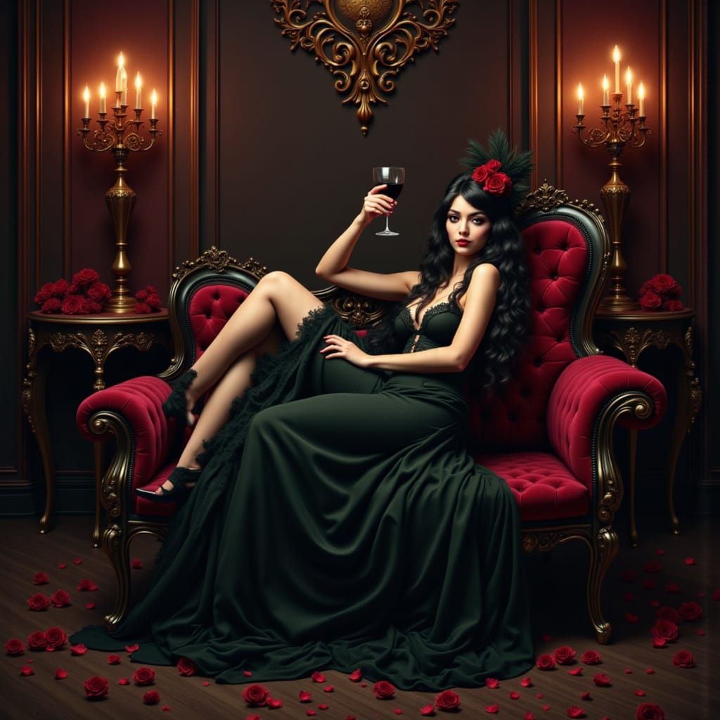 Sultry Art Nouveau Siren with Absinthe