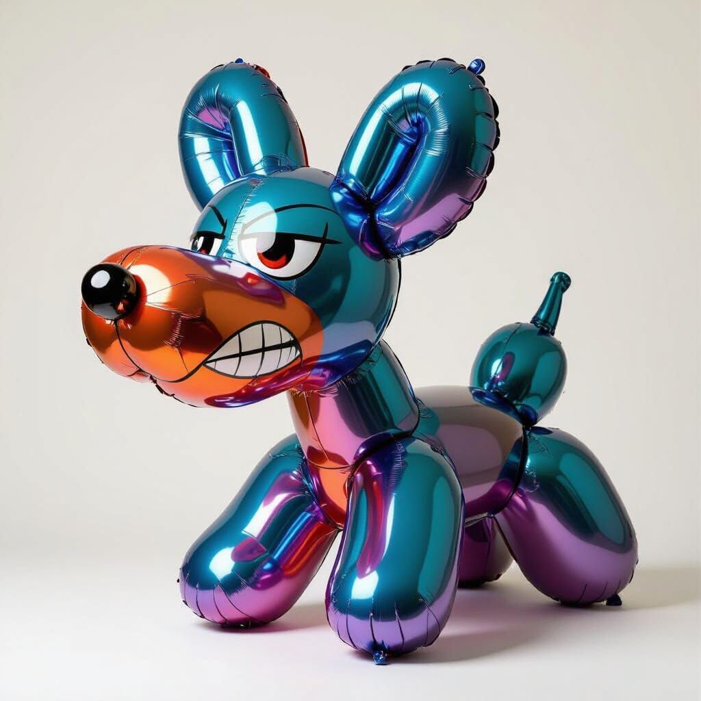 Scowling Balloon Dog in Whimsical Style