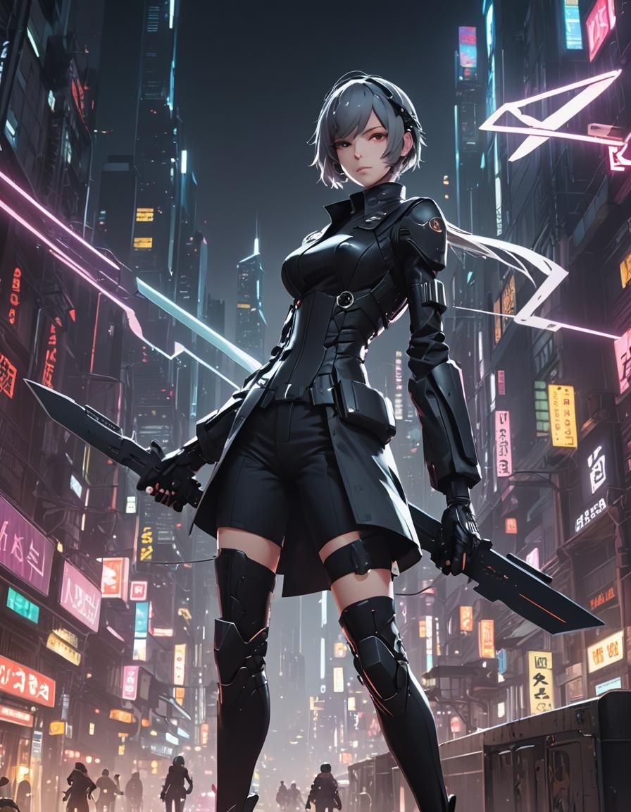 Futuristic Figure in Cyberpunk Cityscape