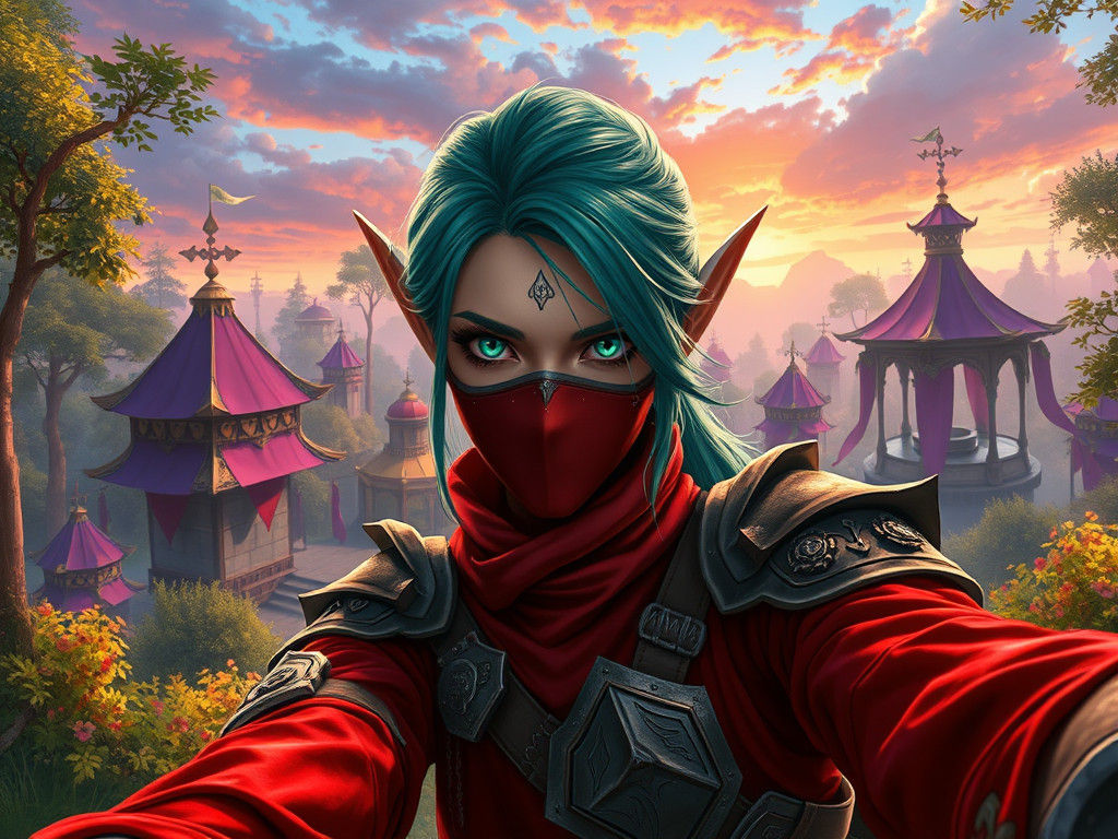 Enigmatic Elf in Regal Forest, Medieval-Style Encampment