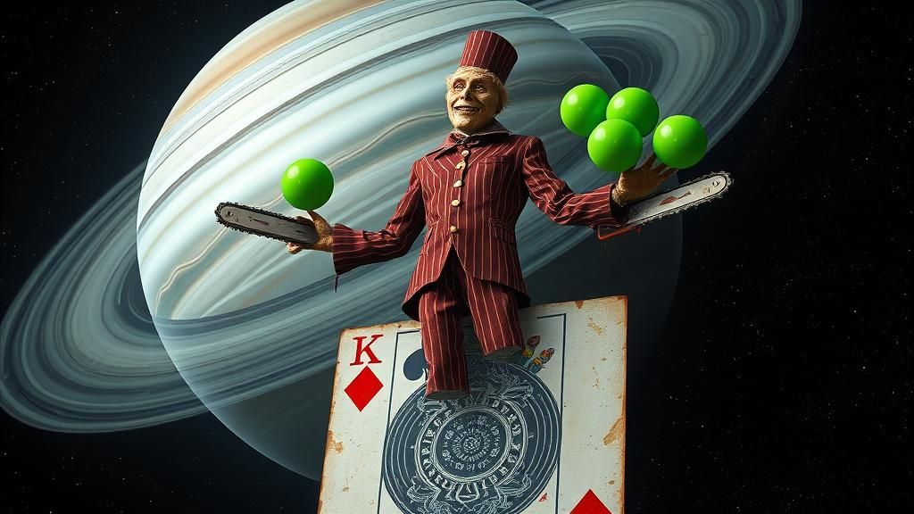 Carny Scarecrow Juggling in Surreal Dreamscape