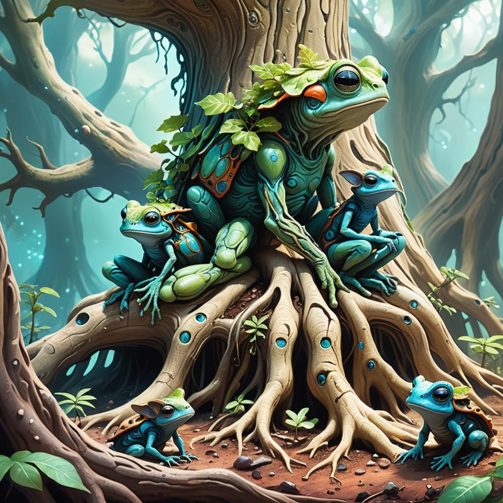 Alien Oak-Toad Creatures on Exoplanet: Concept Art