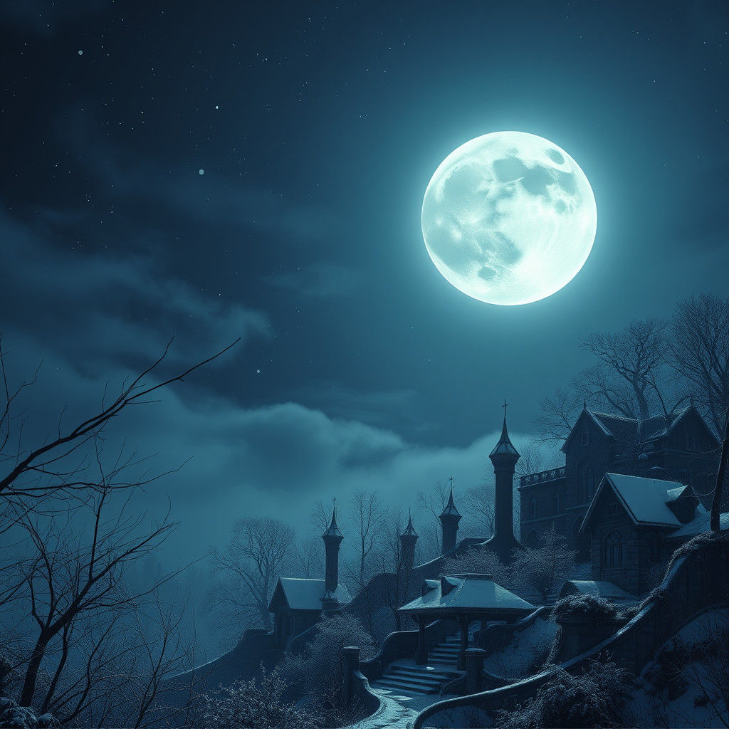 Luminous Moon Watches Over Ruined Earth: Matte Painting