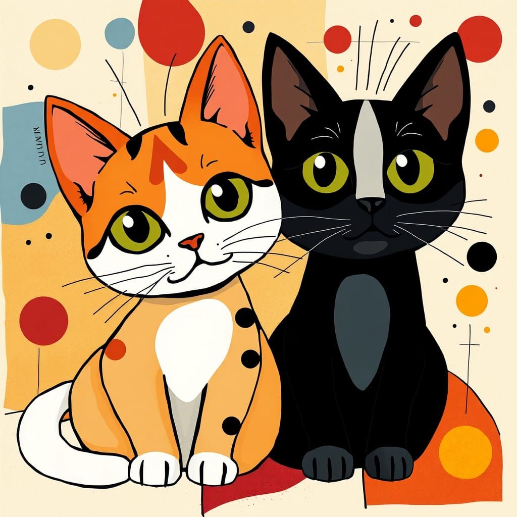 Cubist Cats in Primary Colors