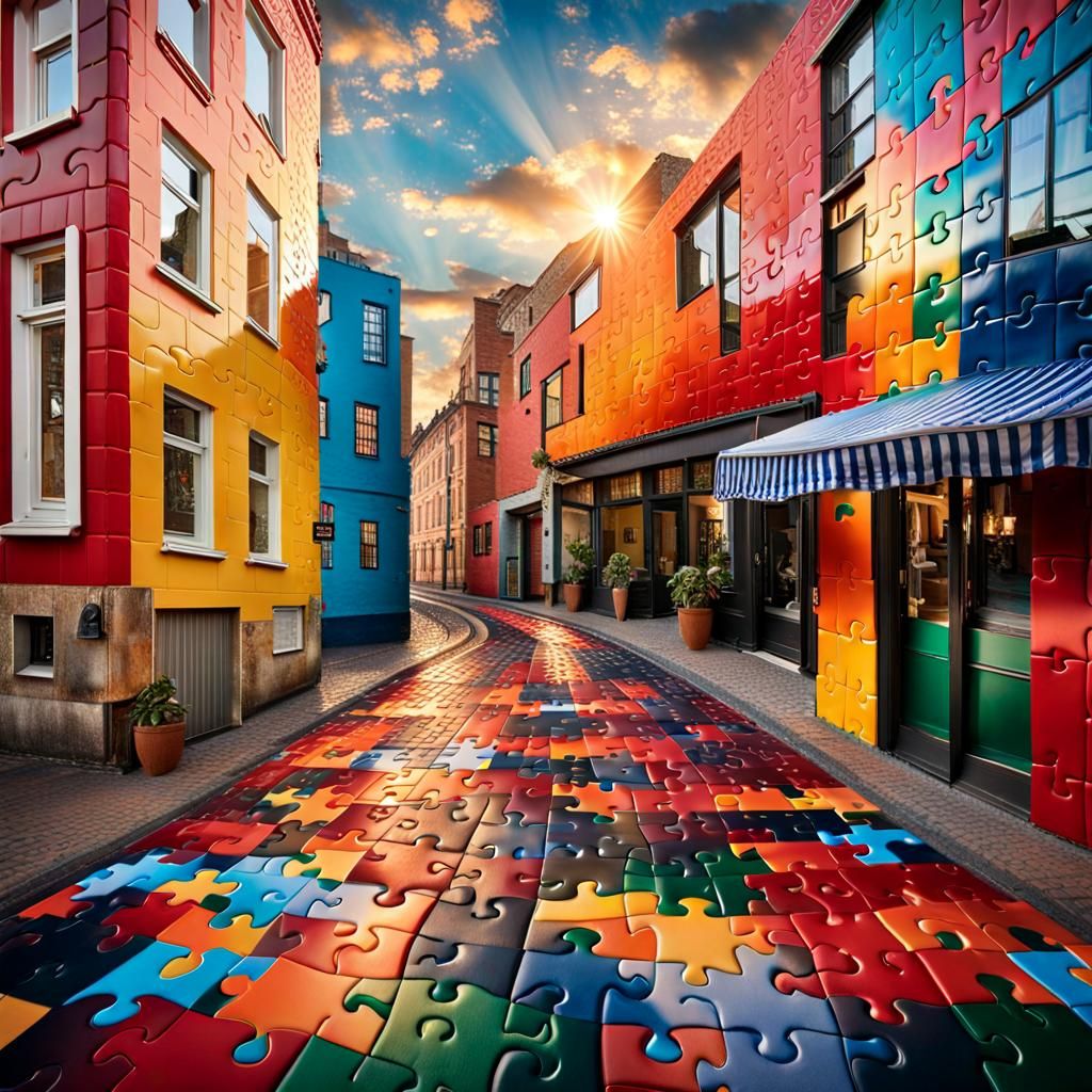 Surreal Jigsaw Puzzle Cityscape in HDR Photography