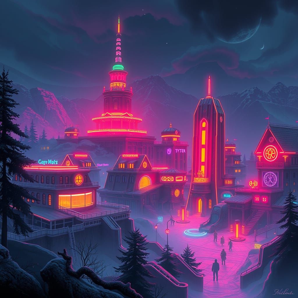 Futuristic Neon Town: Egyptian-New York Cyberpunk Fusion