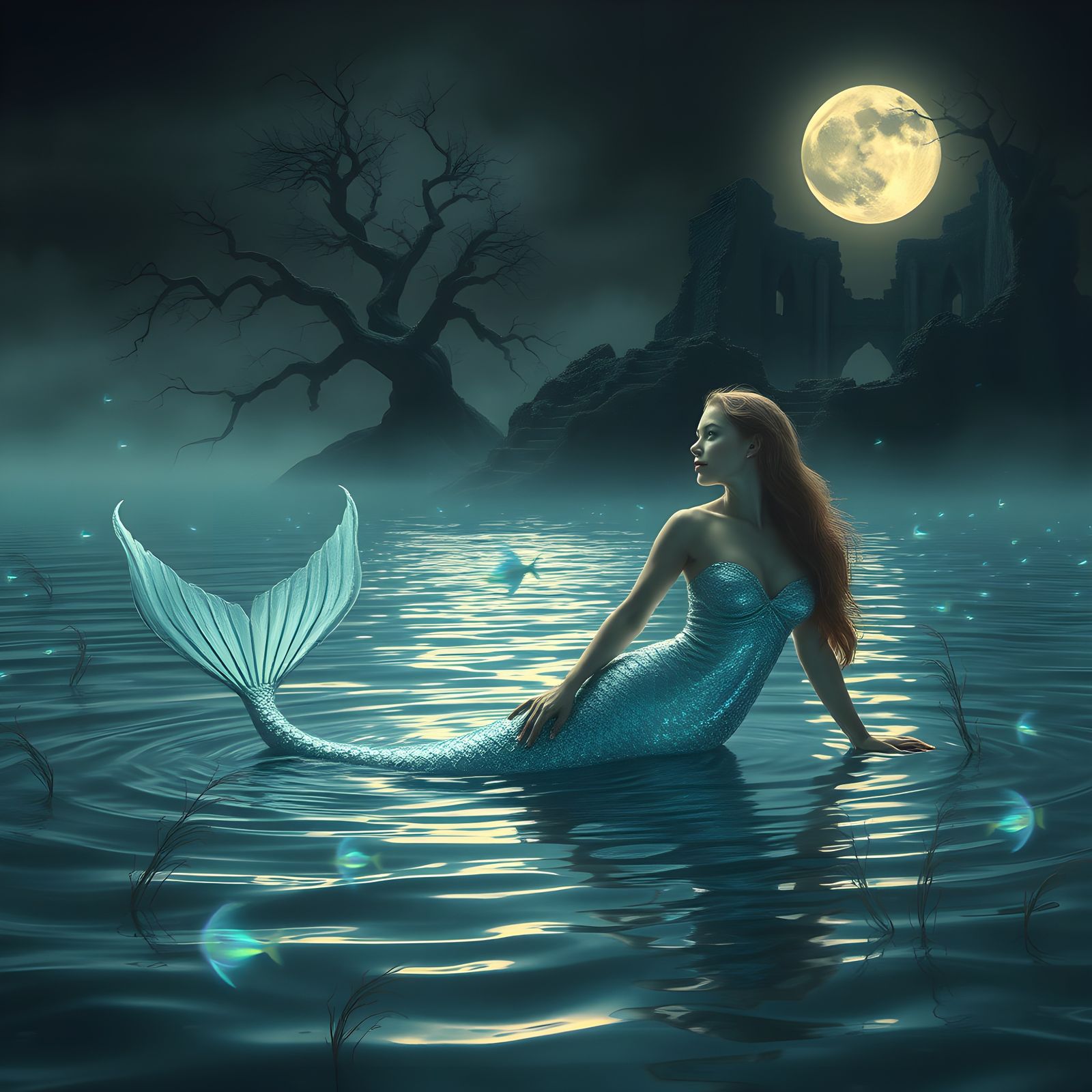 Moonlit Mermaid: Detailed Fantasy Concept Art