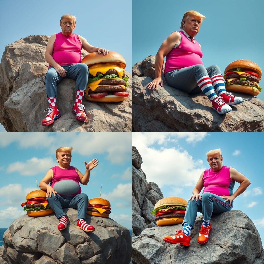 Donald Trump with Hamburger on a Rock