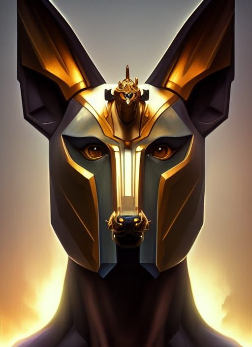 Anubis Portrait in Hyperdetailed Mixed Media Style