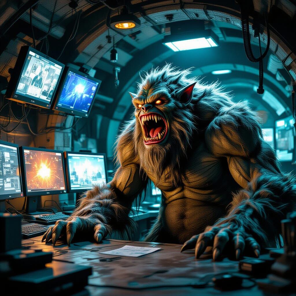 Monstrous Beast Laughs in High-Tech Surveillance Lair