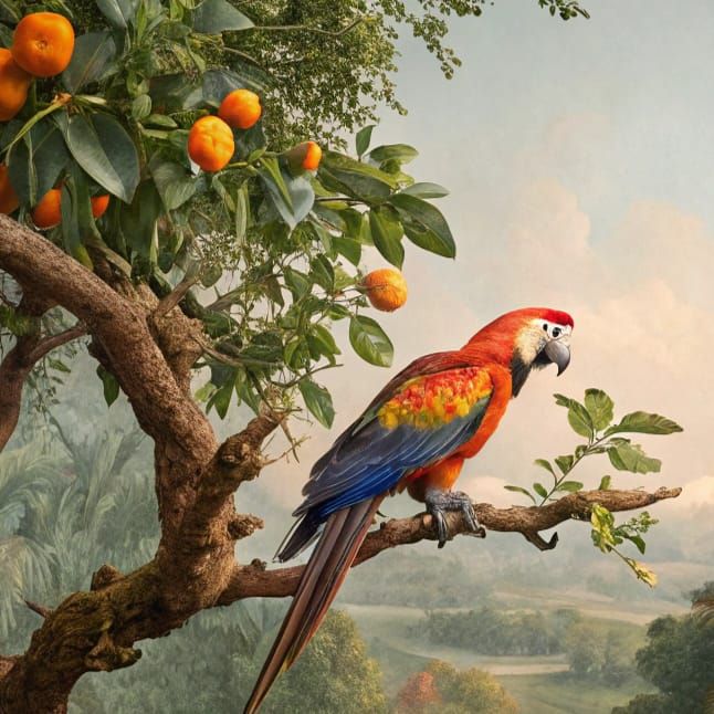 Colorful Parrot in Surreal Impressionist Style