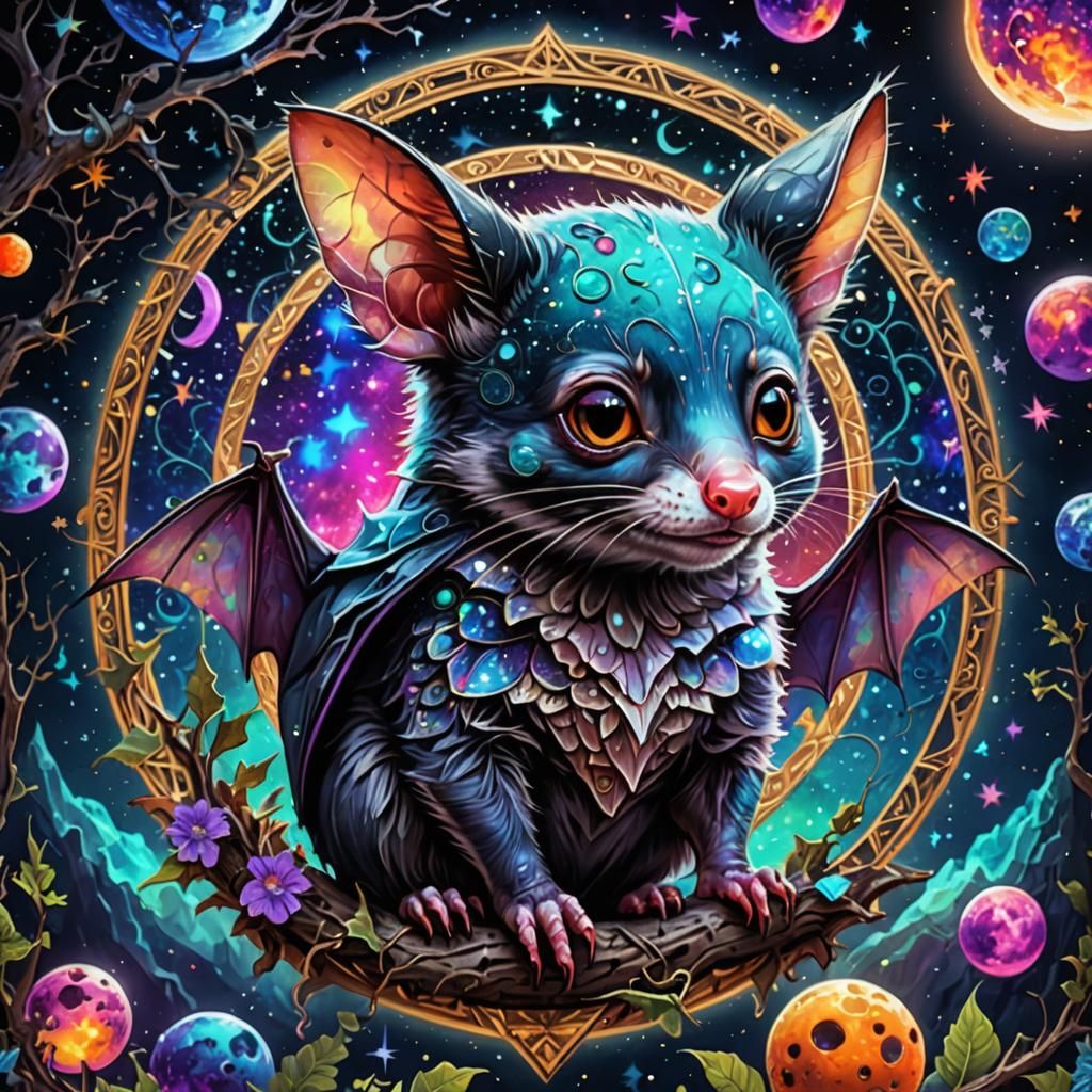 Cute hybrid possum and bat 8k resolution holographic astral ...