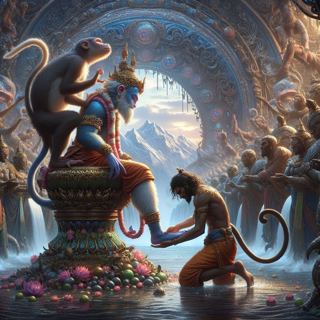 Monkey God Honors Man in Fantasy Concept Art