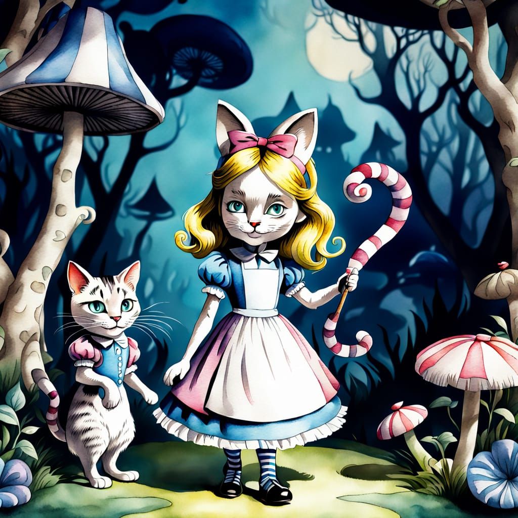 Whimsical Wonderland Scene with the Cheshire Cat