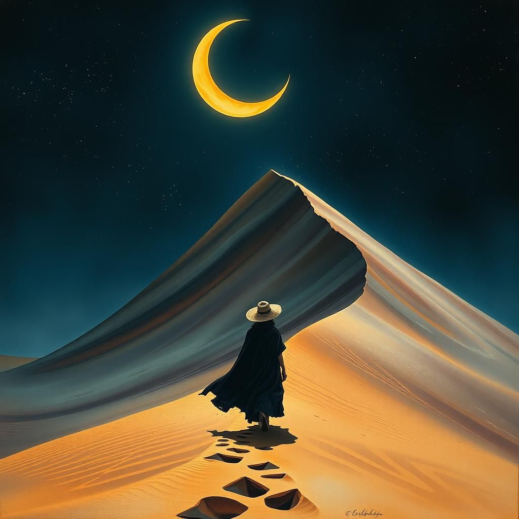 Eerie Desert Walker in Muted Surrealism