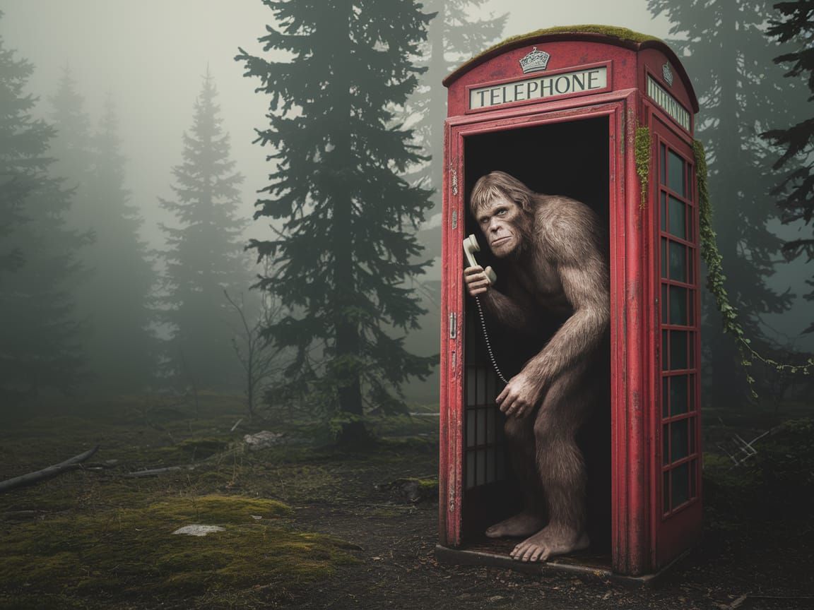Bigfoot Makes a Call in Foggy Forest