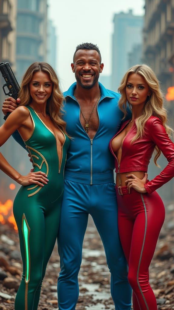 Heroic Trio in Post-Apocalyptic Cityscape