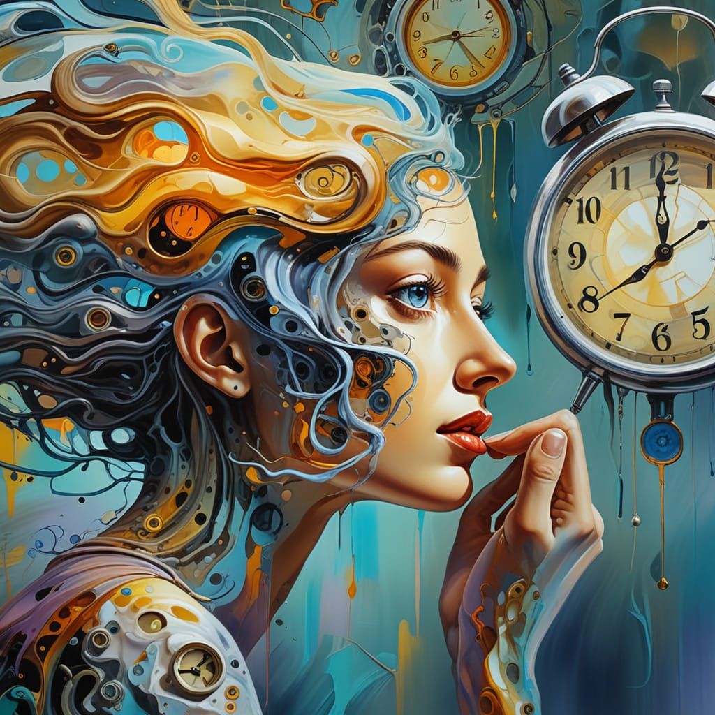 Surreal Portrait of Woman Thinking About Time