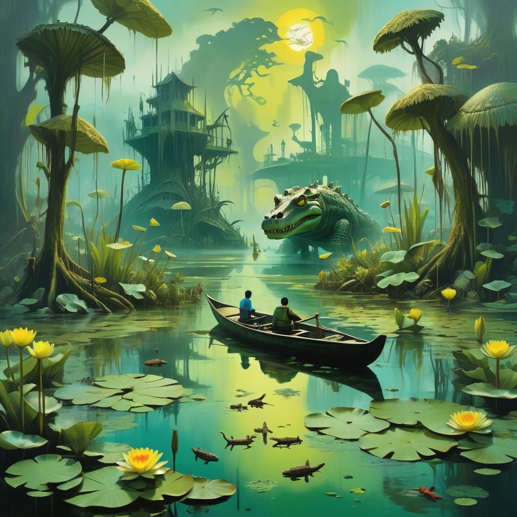 Swamp Town Dreamscape: Surreal Fusion of Nature and Architec...