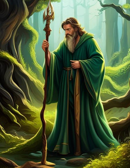 Powerful Natural Wizard in Green Robes