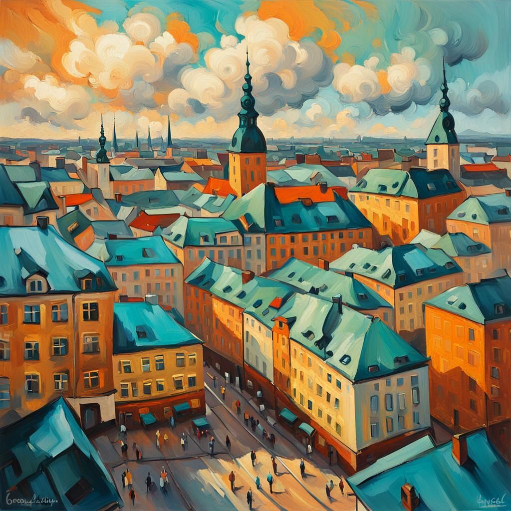 Vibrant Ostrava Cityscape in Neo-Impressionist Style