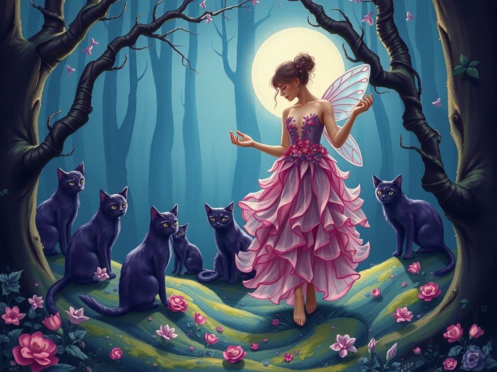 Fuchsia fairy and her cats