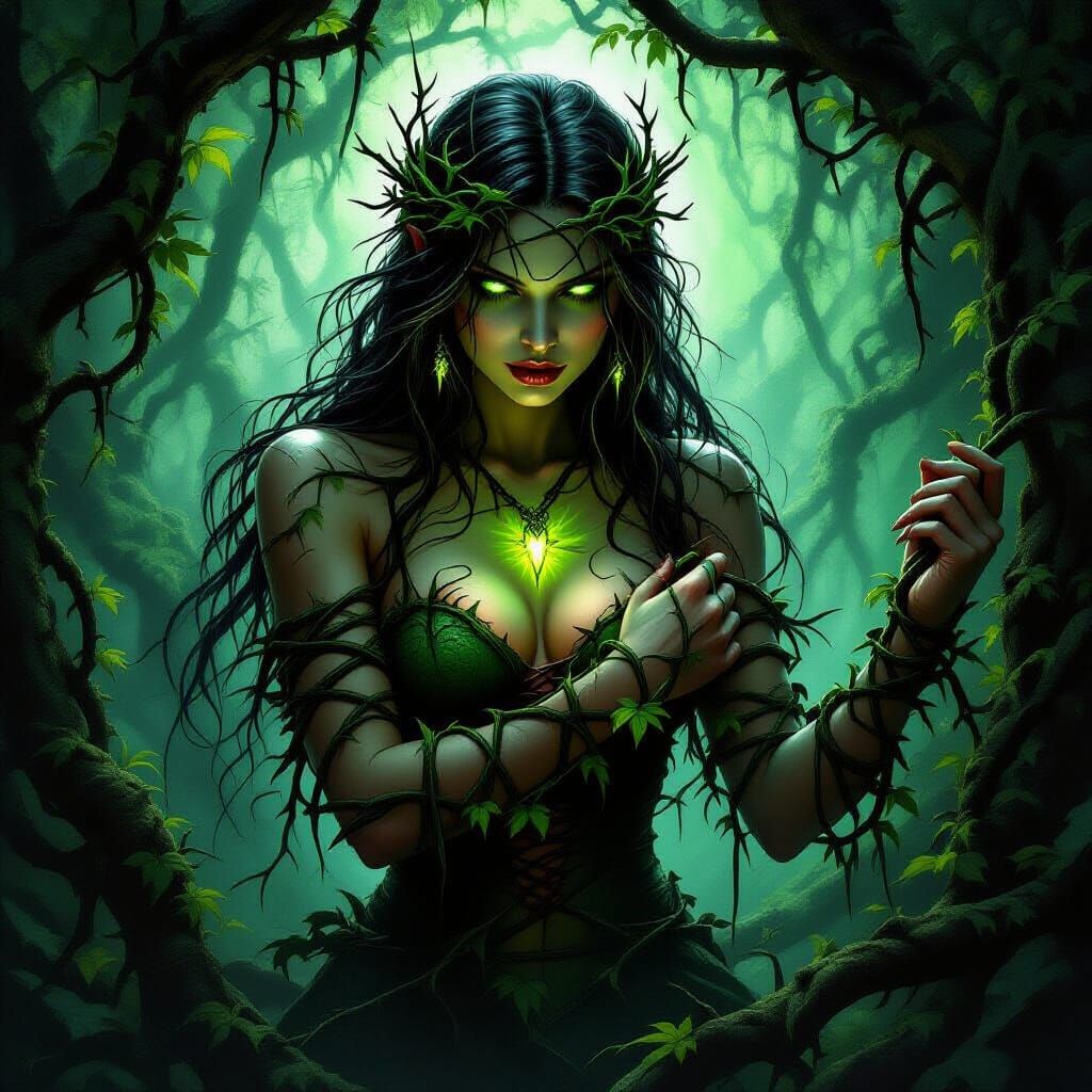 Gothic Fantasy Art: Woman Bound by Thorny Vines