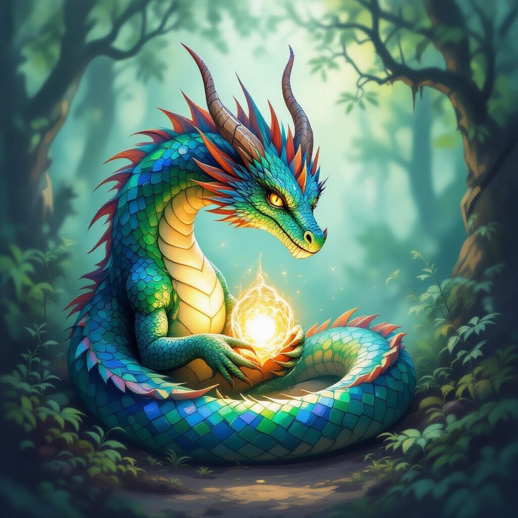 Impressionistic Dragon Guards Ethereal Portal