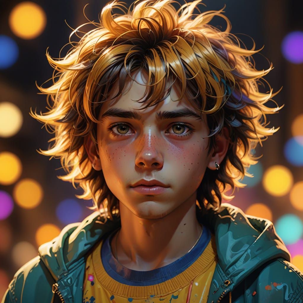 Cartoon Grown Boy Portrait in Vibrant Digital Art