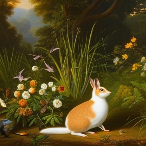 Rabbit in Garden, Digital Art Masterpiece