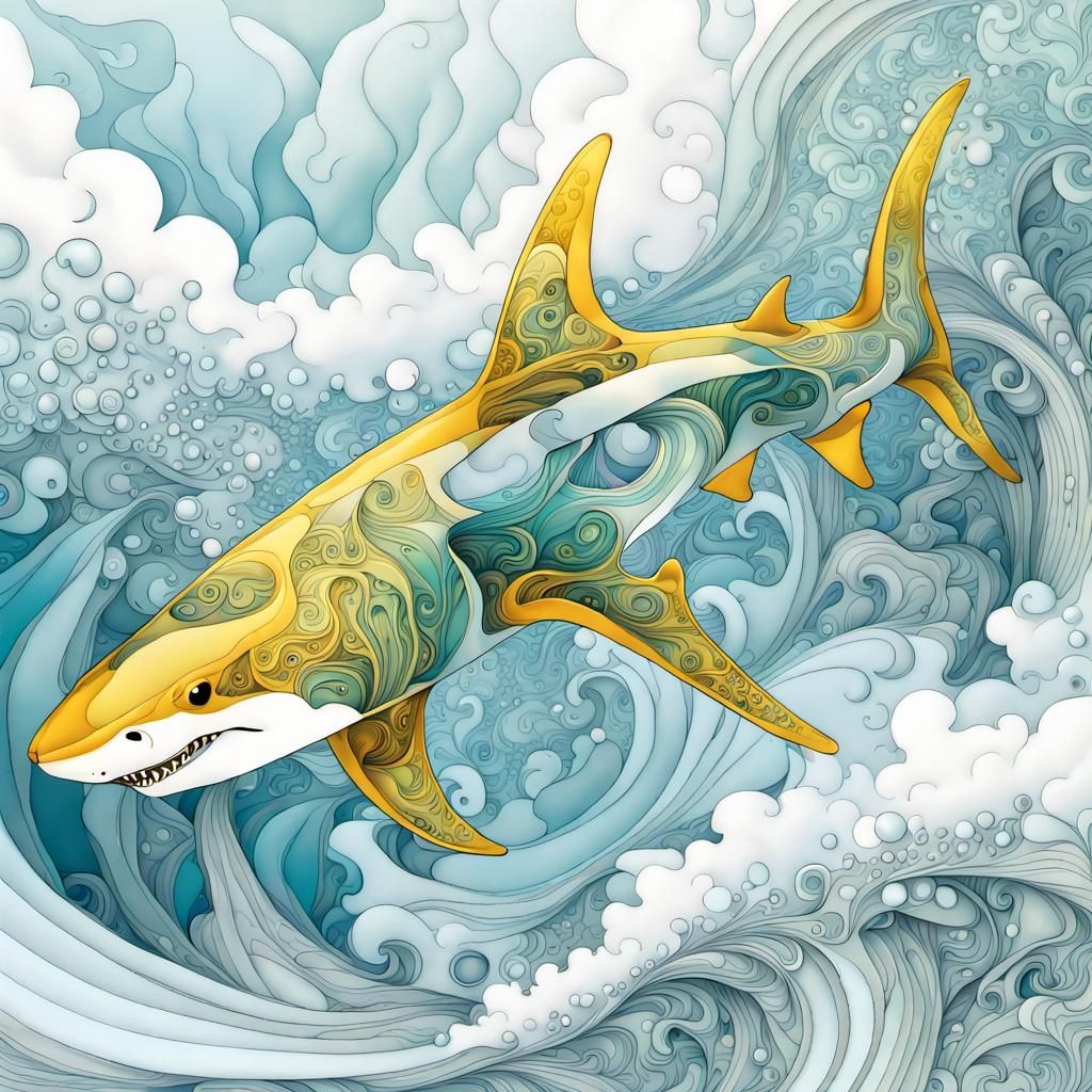 Hammerhead Shark in Art Nouveau Style