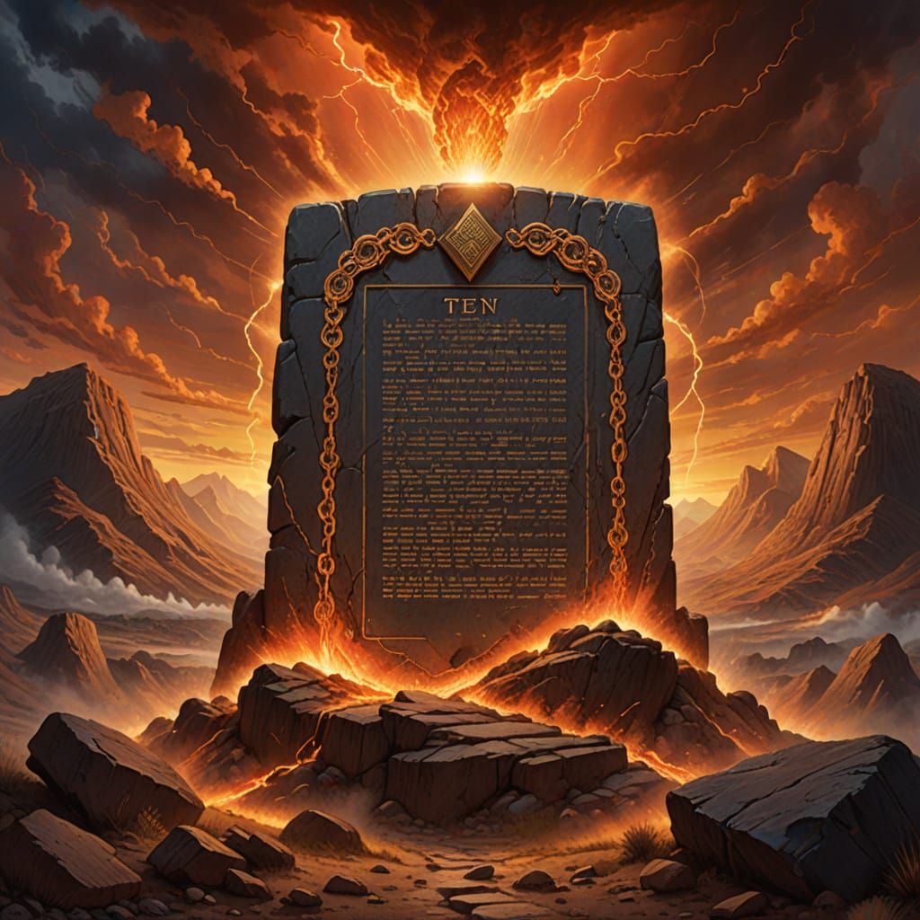 Eternal Commandments Amidst Turbulent Skies in a Cyberpunk A...