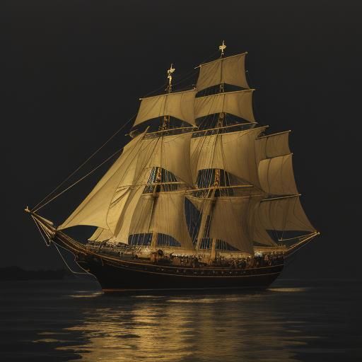 Baroque Sailboat on Misty River at Sunset