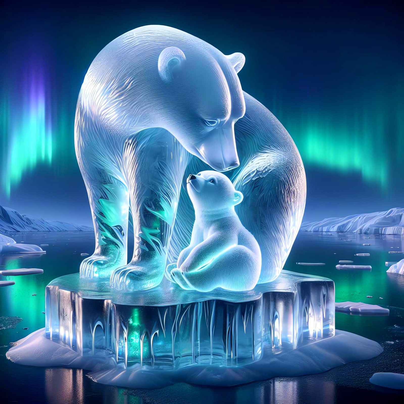 Polar Bear Ice Sculpture in Arctic Landscape