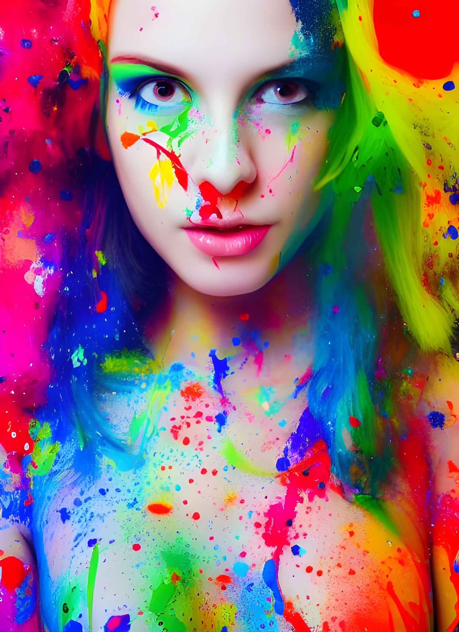 Sensual Woman in Colorful Splatter Paint